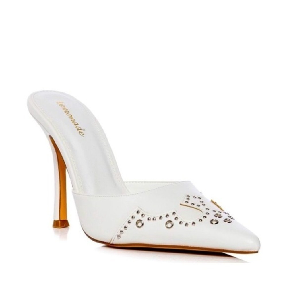 Lemonade Stiletto Heels‎ Women's 9 White Pointed Toe Studded Mules Western